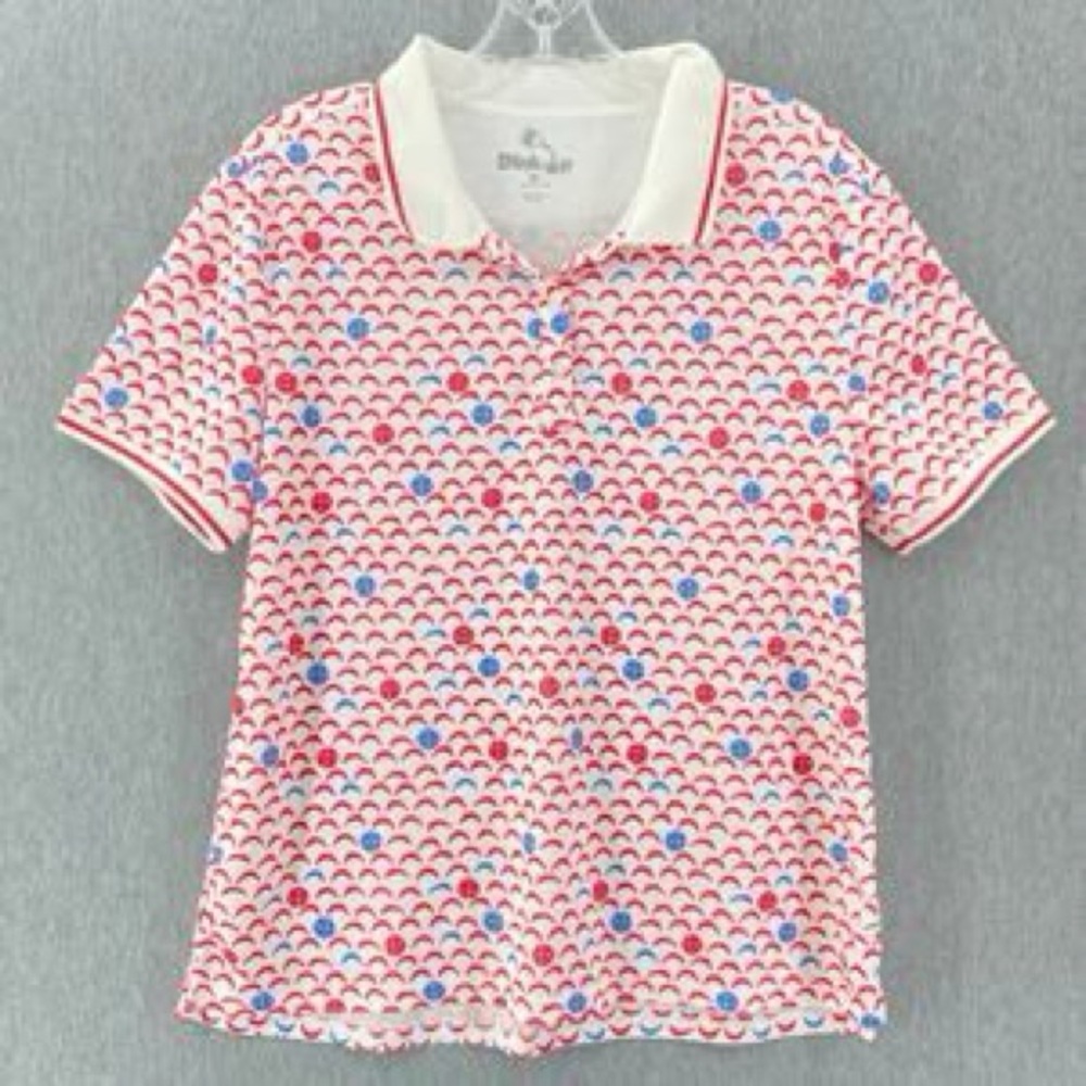 Dink Up Pickleball Polo Shirt Blue Red Novelty Ball Print Women XL